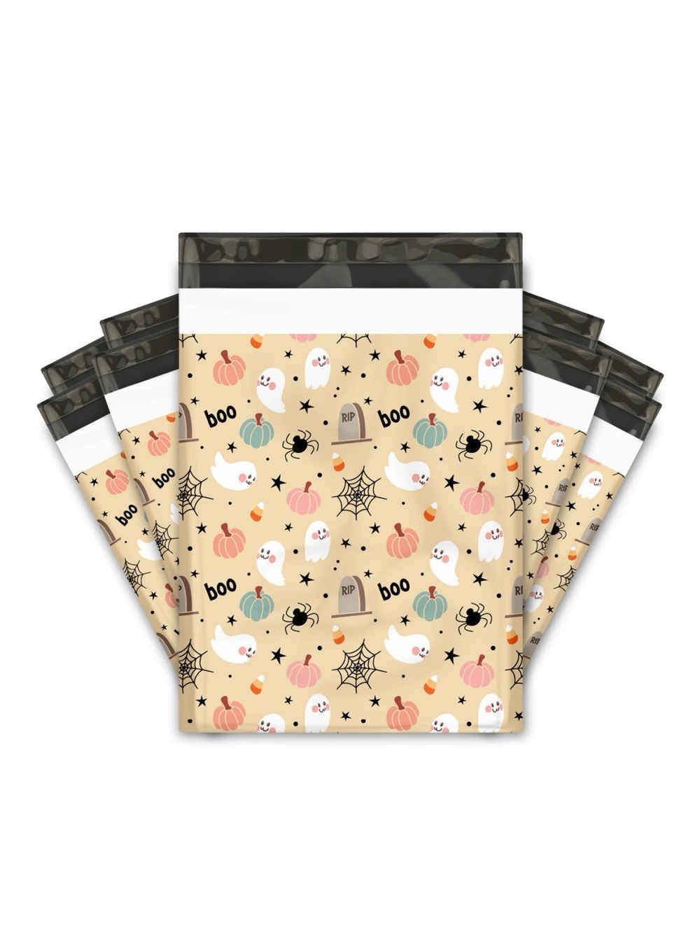 Beige Halloween Ghost & Pumpkin 25 Polymailers - 10 x 13